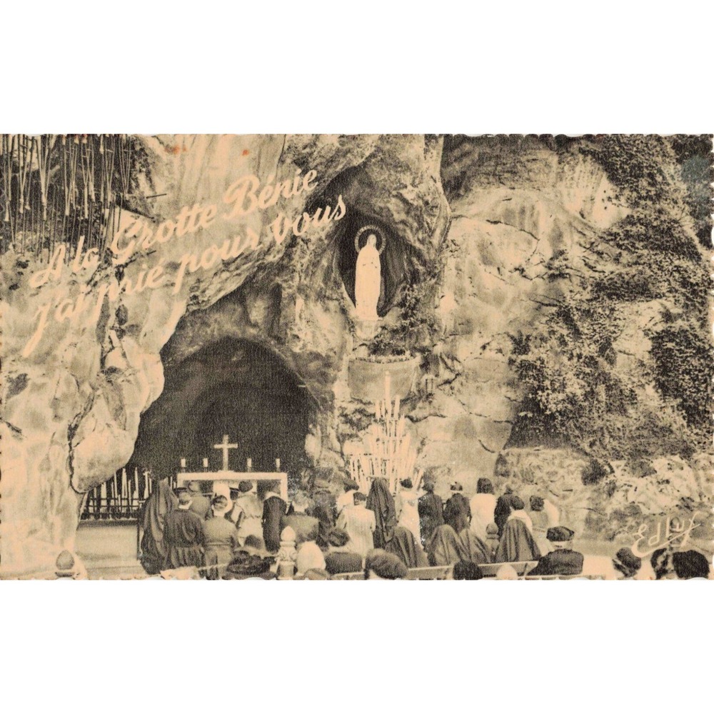 Vintage 1960 Lourdes France Grotto Miraculeuse Postcard Our Lady Massabielle VG - Picture 1 of 2